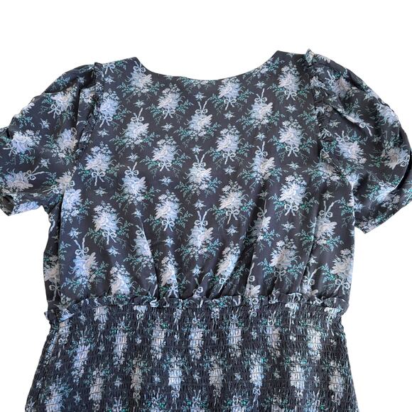 LoveShackFancy Brickell Blue Gathered Floral Print Crepe Mini Dress Size Large - Picture 11 of 13
